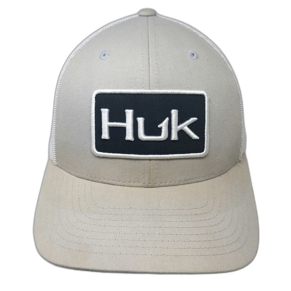 Huk Trucker Hat Gray One Size Mesh Back Fishing Logo Snapback Curved Brim Patch